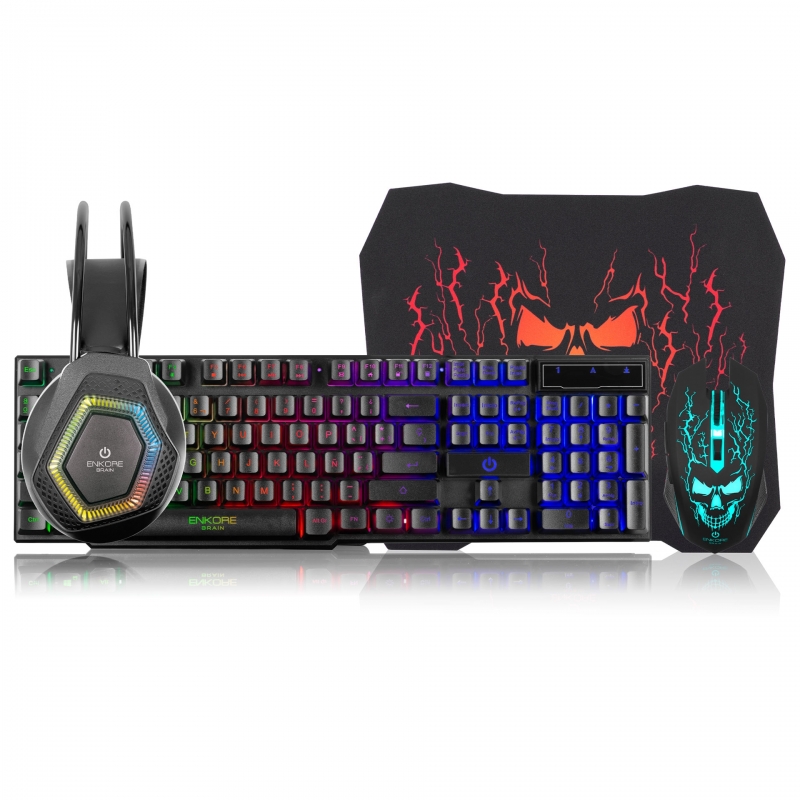 Kit Teclado Gamer LED Rainbow Enkore 4 en 1 - 1 Kit Teclado Gamer LED Rainbow Enkore 4 en 1 - 1