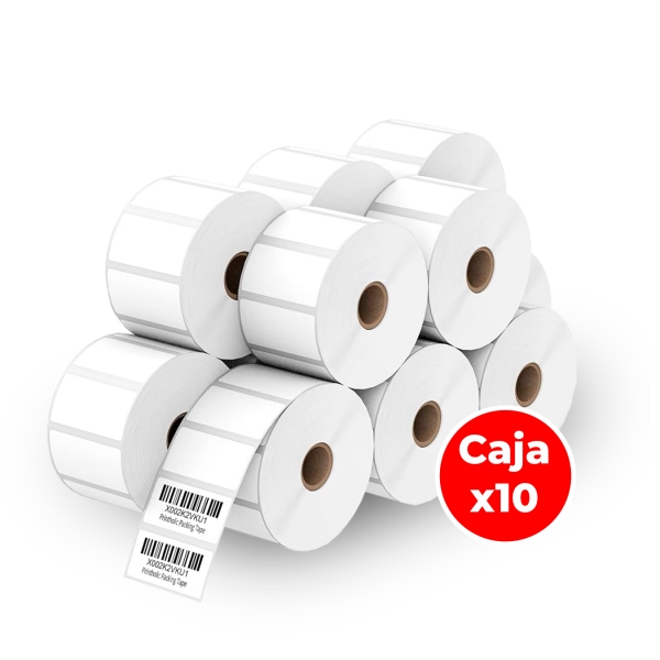 Punto de Venta - Paquete x10und Rollo 1000 Etiquetas de Papel Adhesivas 50x25mm para Codigo de Barras - 1